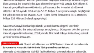 Savunma ve Havacılık Sektöründe Türkiye’nin İhracat Rekoru